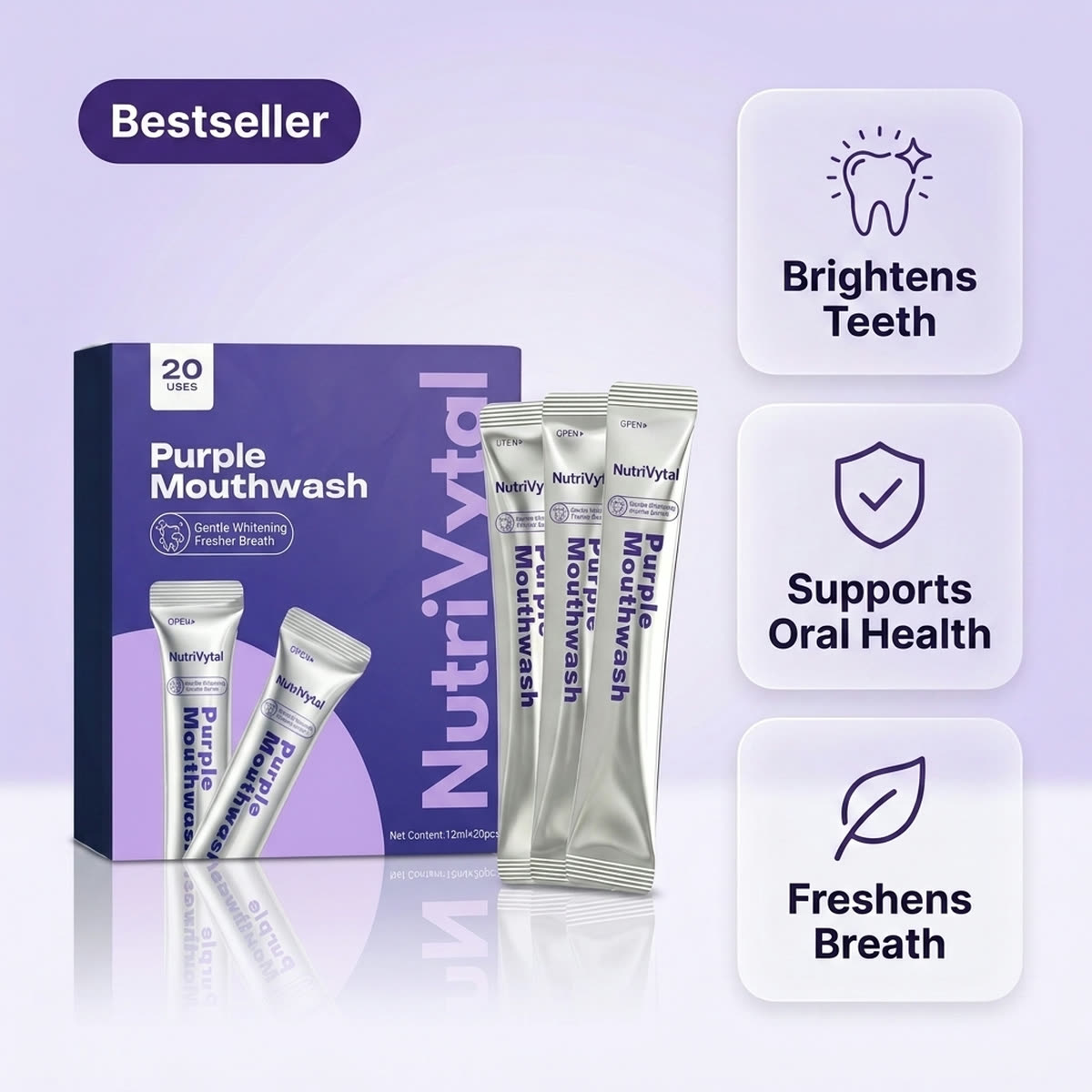 NutriVytal Purple Mouthwash box and sachets